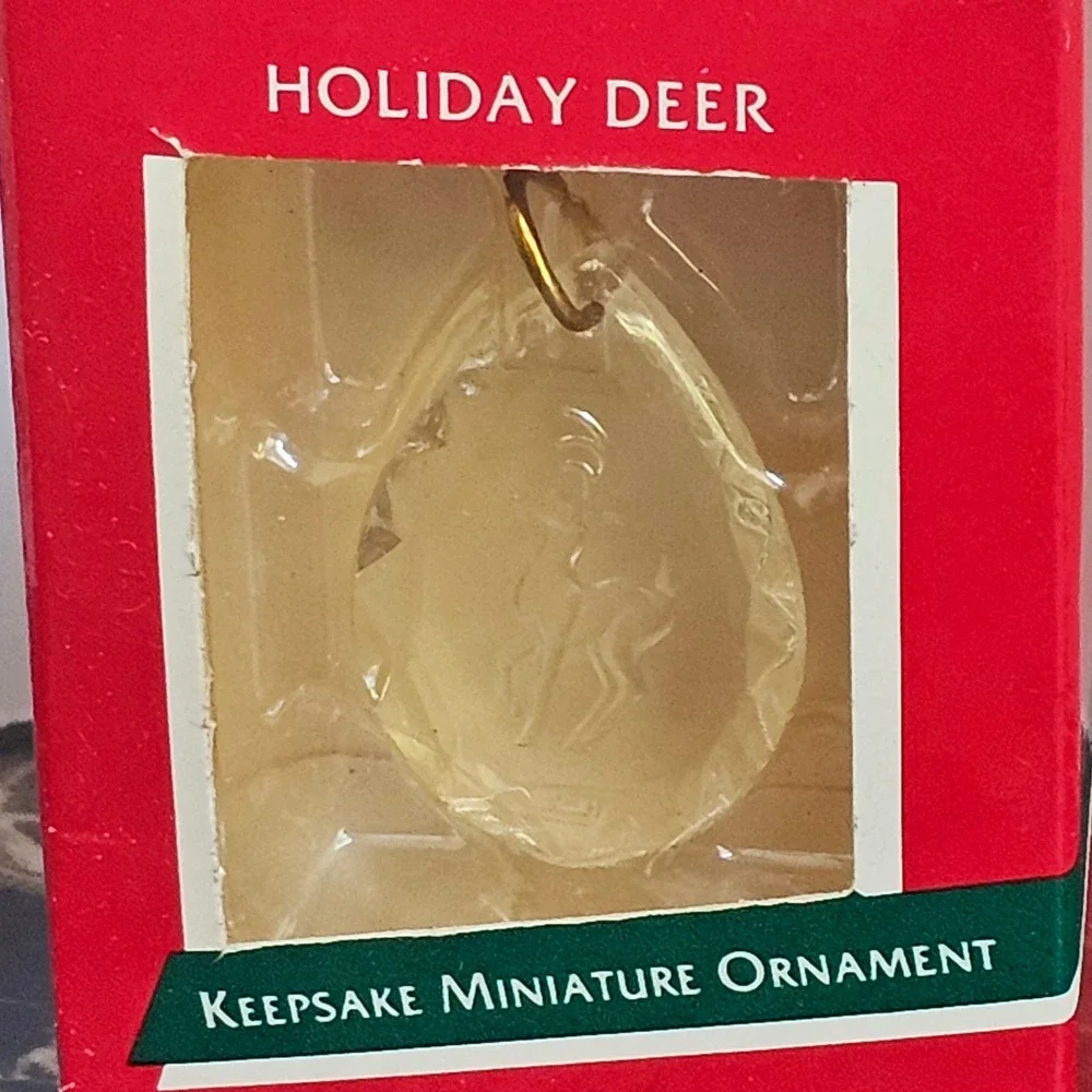 Vintage 1989 Hallmark Keepsake Miniature Ornament Holiday Deer Etched Acrylic